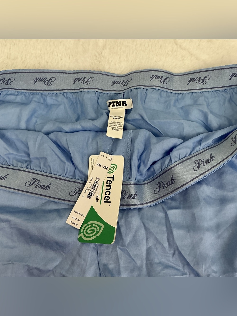 PINK Victoria's Secret Tencel Boxy Pajama Shorts - Light Blue Satin Boxer Shorts - Picture 6 of 9